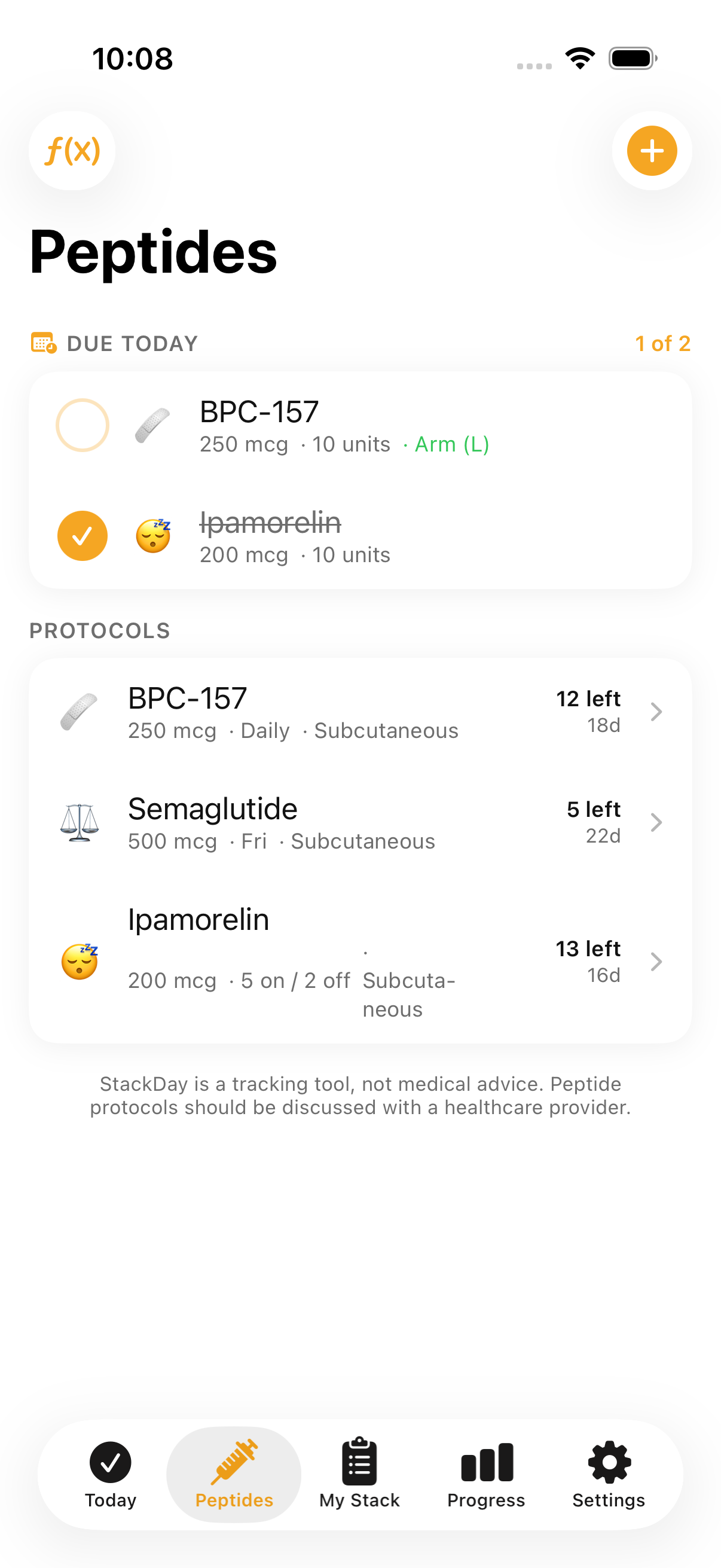 Peptide protocols and doses due today