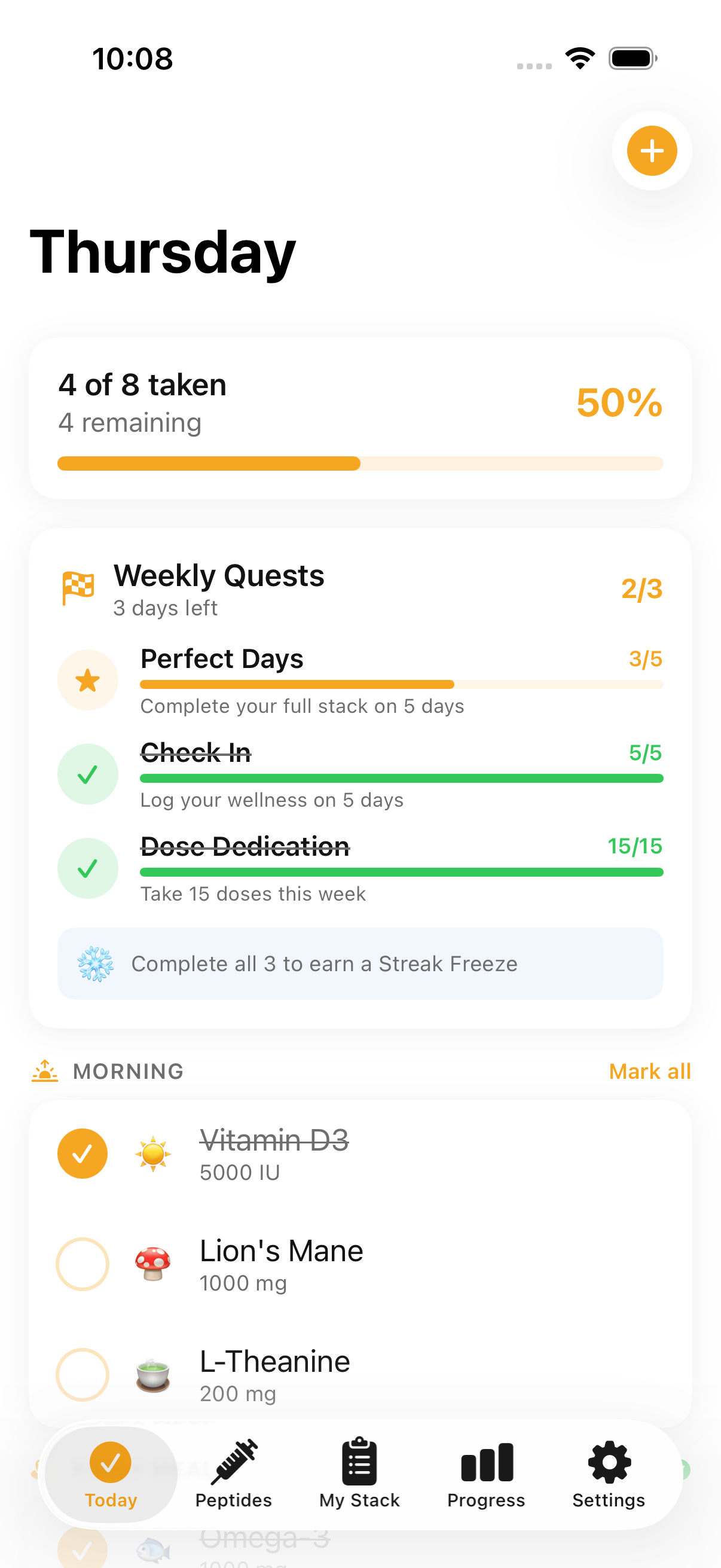 Today checklist and weekly quests